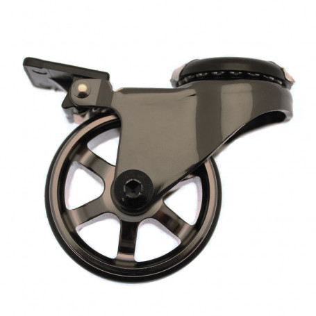 Roulette Design Pivotante Noire/Nickel de 50mm à œil avec frein.