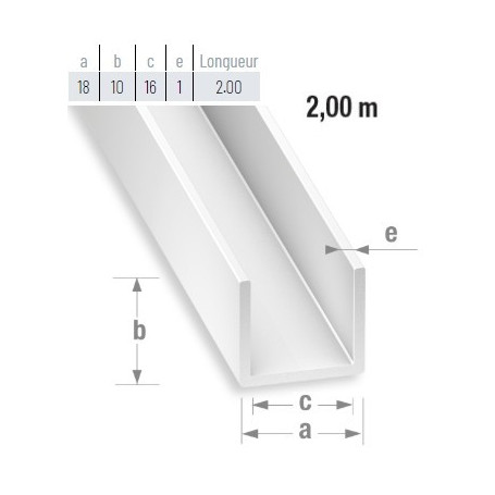 Profile PVC blanc en U de 2 mètres