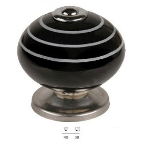 Bouton de meuble en porcelaine noire et rayures blanches