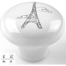 Bouton en porcelaine décoratif de meuble motif Tour Eiffel