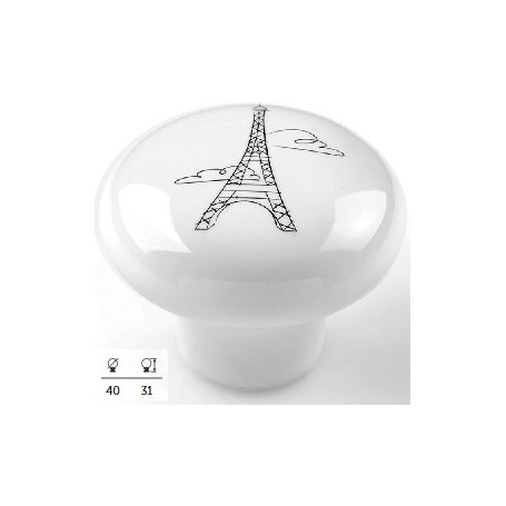 Bouton en porcelaine décoratif de meuble motif Tour Eiffel