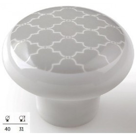 Bouton de meuble porcelaine blanc et couleur grise