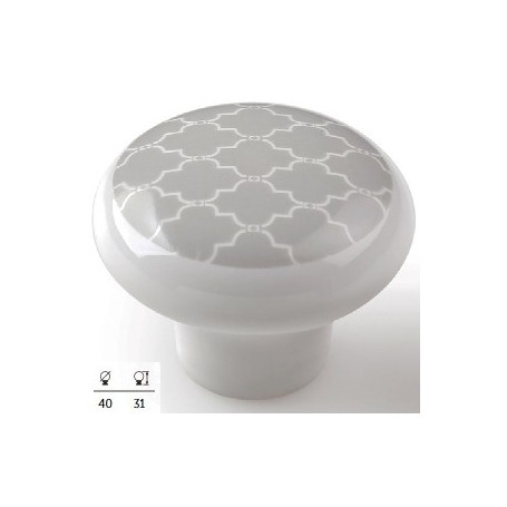 Bouton de meuble porcelaine blanc et couleur grise