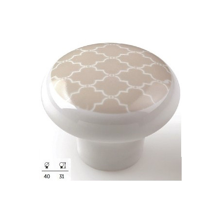 Bouton de meuble porcelaine blanc et couleur sable