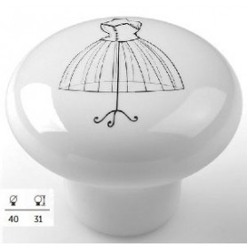 Bouton de meuble porcelaine blanc et motif mannequin