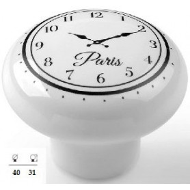 Bouton décoratif de meuble motif horloge blanche