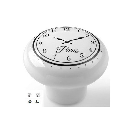 Bouton décoratif de meuble motif horloge blanche