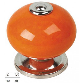 Bouton en Porcelaine Orange Embase Chromée