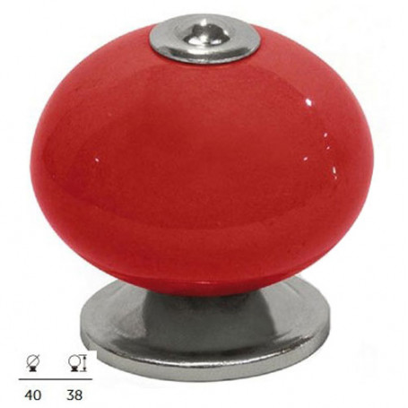 Bouton décoratif de meuble en porcelaine Rouge