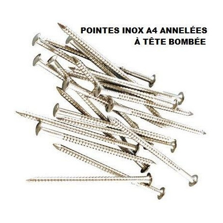 Pointes Tête Ronde Bombée Annelée Inox A4