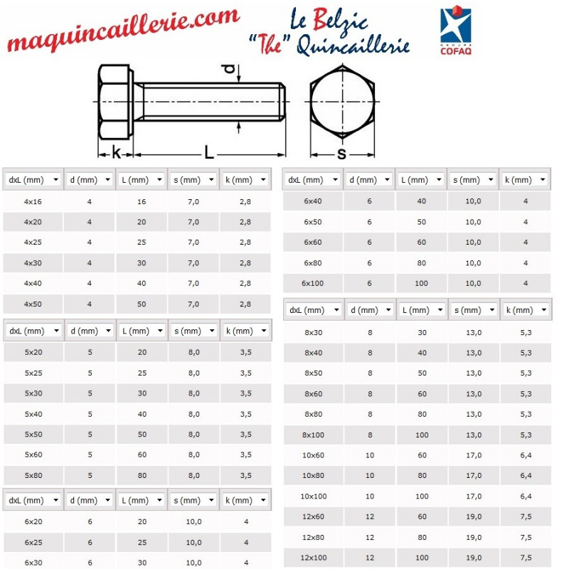 Vis Métaux Tête Hexagonale Laiton