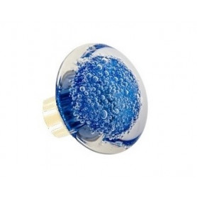 bouton de porte en verre forme disque microbulles Bleu Laiton