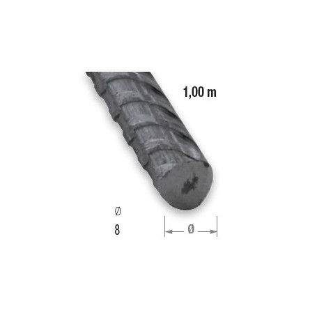 Fer rond à béton en acier laminé à chaud de 8 mm en 1 mètre