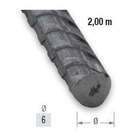 Fer rond à béton en acier laminé à chaud de 6 mm en 2 mètres