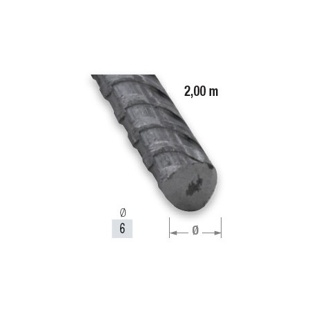 Fer rond à béton en acier laminé à chaud de 6 mm en 2 mètres