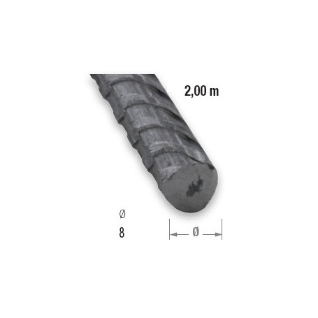 Fer rond à béton en acier laminé à chaud de 8 mm en 2 mètres