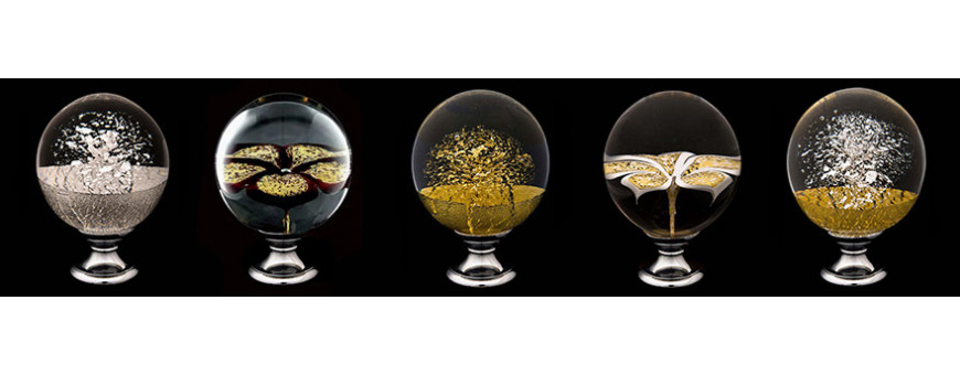 Boules d'escalier en verre et métaux précieux, gamme prestige des Verreries de Bréhat