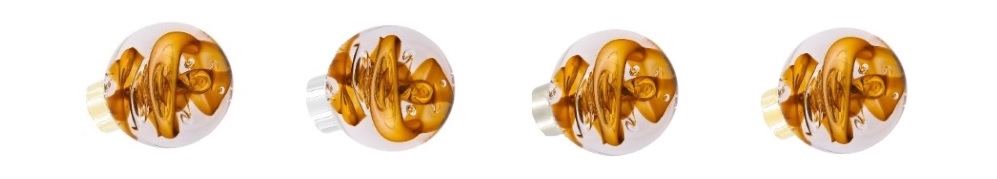 Bouton de porte en verre de forme sphérique Jaune Topaze, modèle Tubes de Bulles des Verreries de Bréhat, référence 66401019.