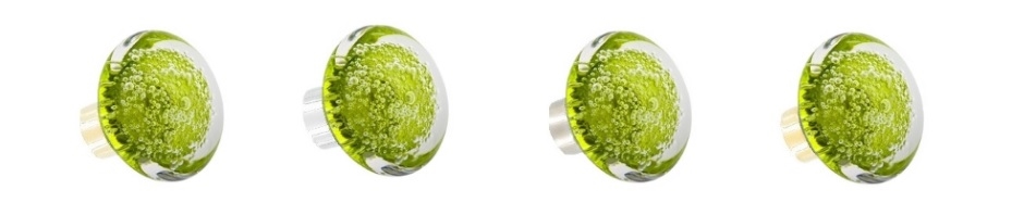 Boutons de porte en verre couleur Vert Anis, forme disque, modèle Microbulles des Verreries de Bréhat.