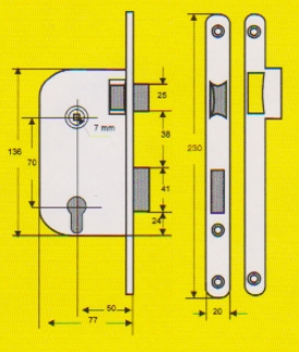 Cotes de la serrure de sureté à cylindre 50 mm