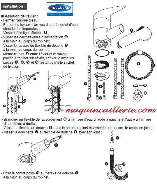 Schéma de montage du mitigeur à douchette