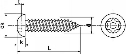 Schéma de la vis torx tamper inox tête bombée