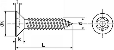 Schéma de la vis tôle tête fraisée torx tamper