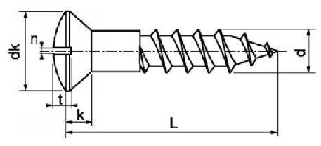 Schéma de la vis bois tête fraisée bombée laiton