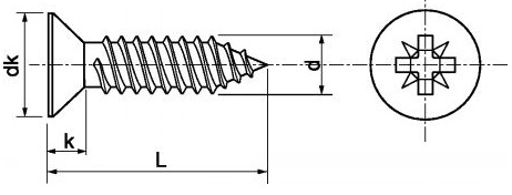 Schéma de la vis Parker inox marine tête fraisée