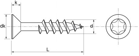 Schéma des vis VBA inox A4 TF Torx
