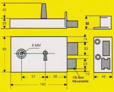 Cotes de la serrure de sureté horizontale