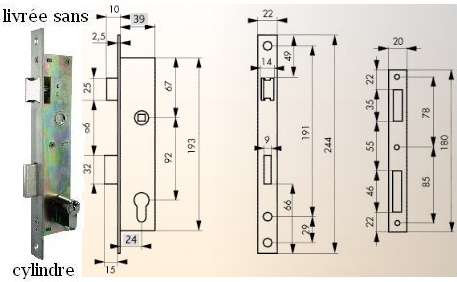 Serrure menuiserie metallique entraxe 92 mm